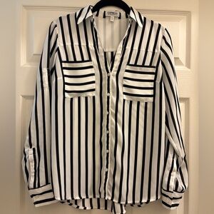 EXPRESS Portofino Black/White Striped Button-Up Shirt